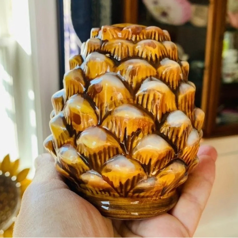 Pine Cone Salt and Pepper Shakers Ceramic Woodland Camp Winter Cottage read*